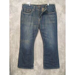 Guess Jeans Mens 38x32 Blue Denim Relaxed Boot Rancho Fit Mid Rise Dark Wash